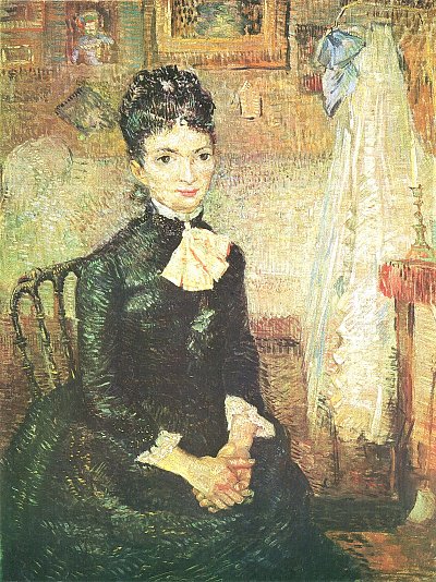 Frau neben einer Wiege sitzend von van Gogh als Kunstdruck auf Leinwand