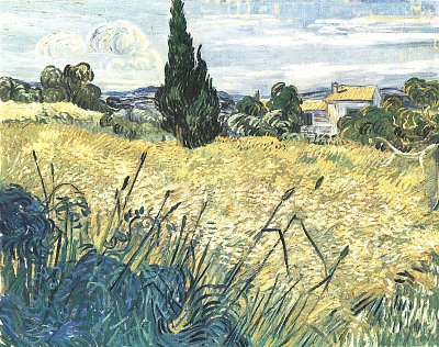 Gruenes Weizenfeld mit Zypresse von van Gogh als Kunstdruck auf Leinwand