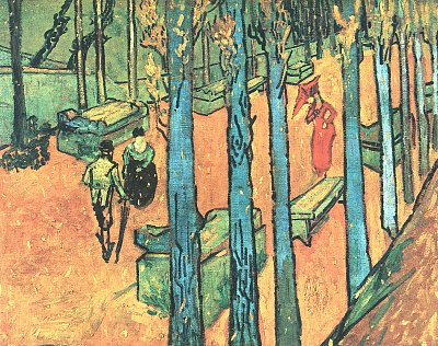 Les Alyscamps fallende Blaetter von van Gogh als Kunstdruck auf Leinwand