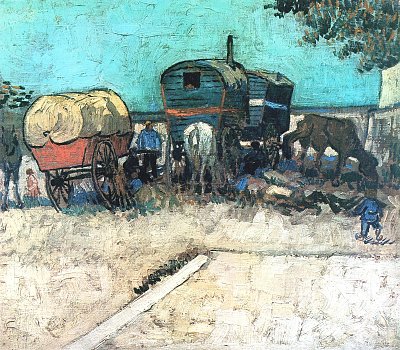 Zigeunerlager mit Pferdewagen von van Gogh als Kunstdruck auf Leinwand
