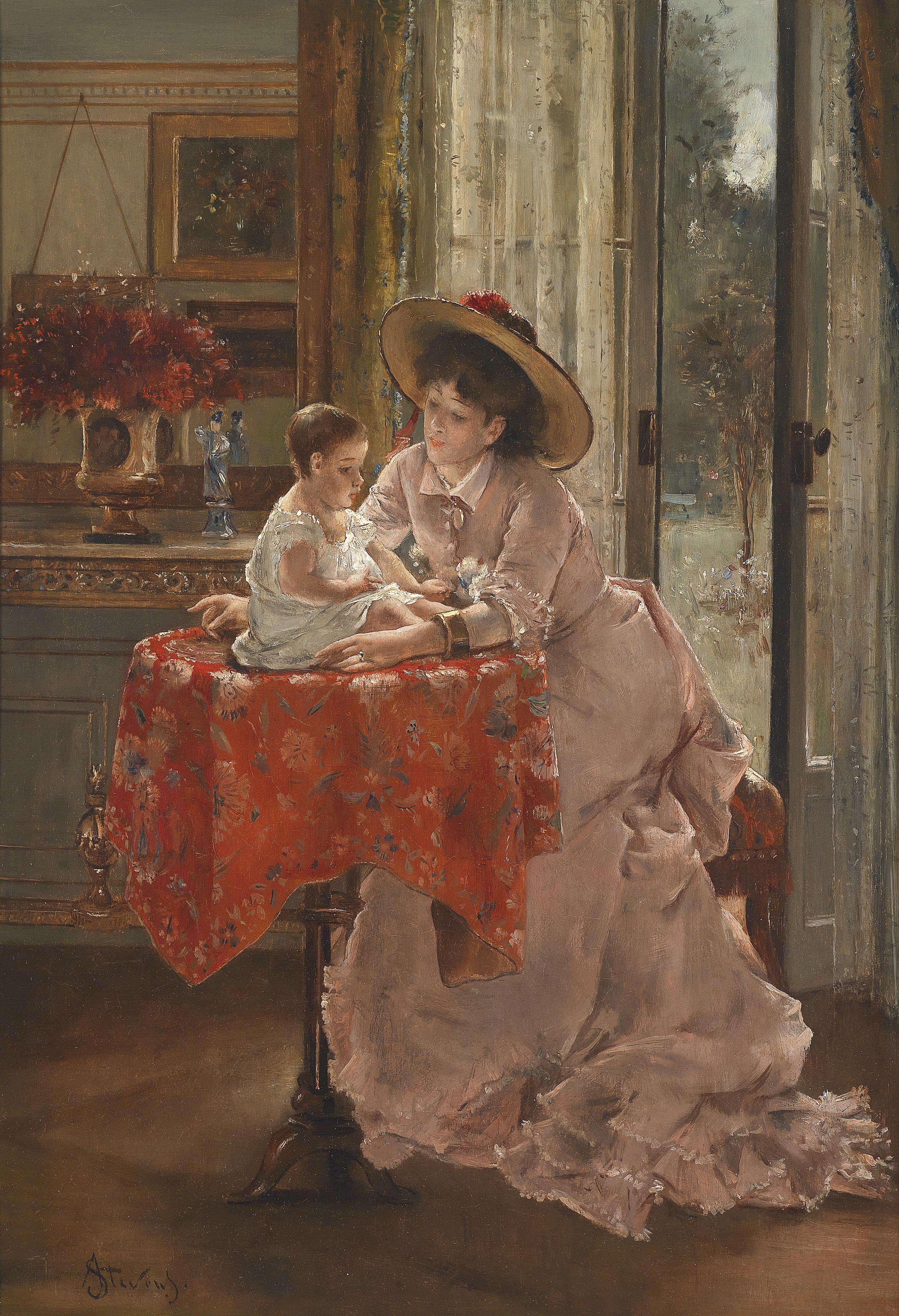 Kunstdruck Die glueckliche Mutter.. von Alfred Stevens als Leinwandbild