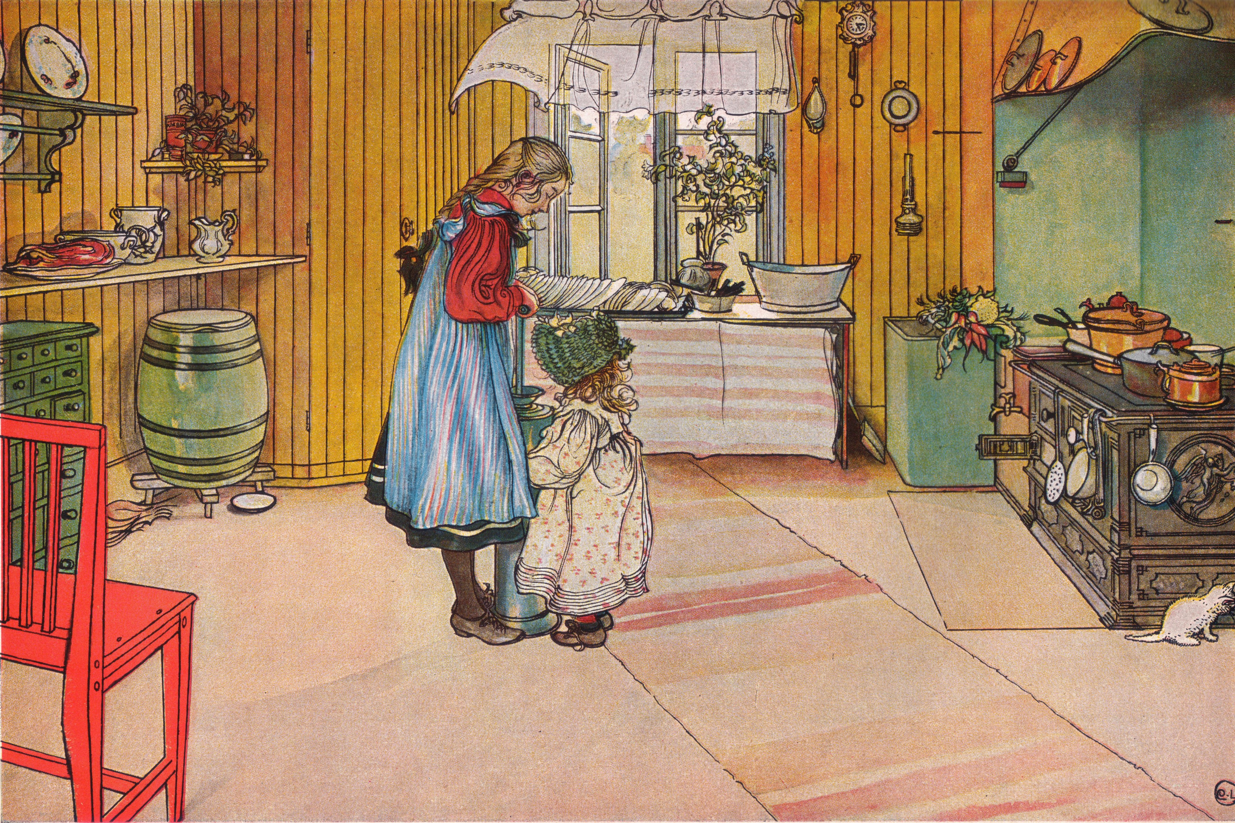 Kunstdruck The kitchen.. von Carl Larsson als Leinwandbild