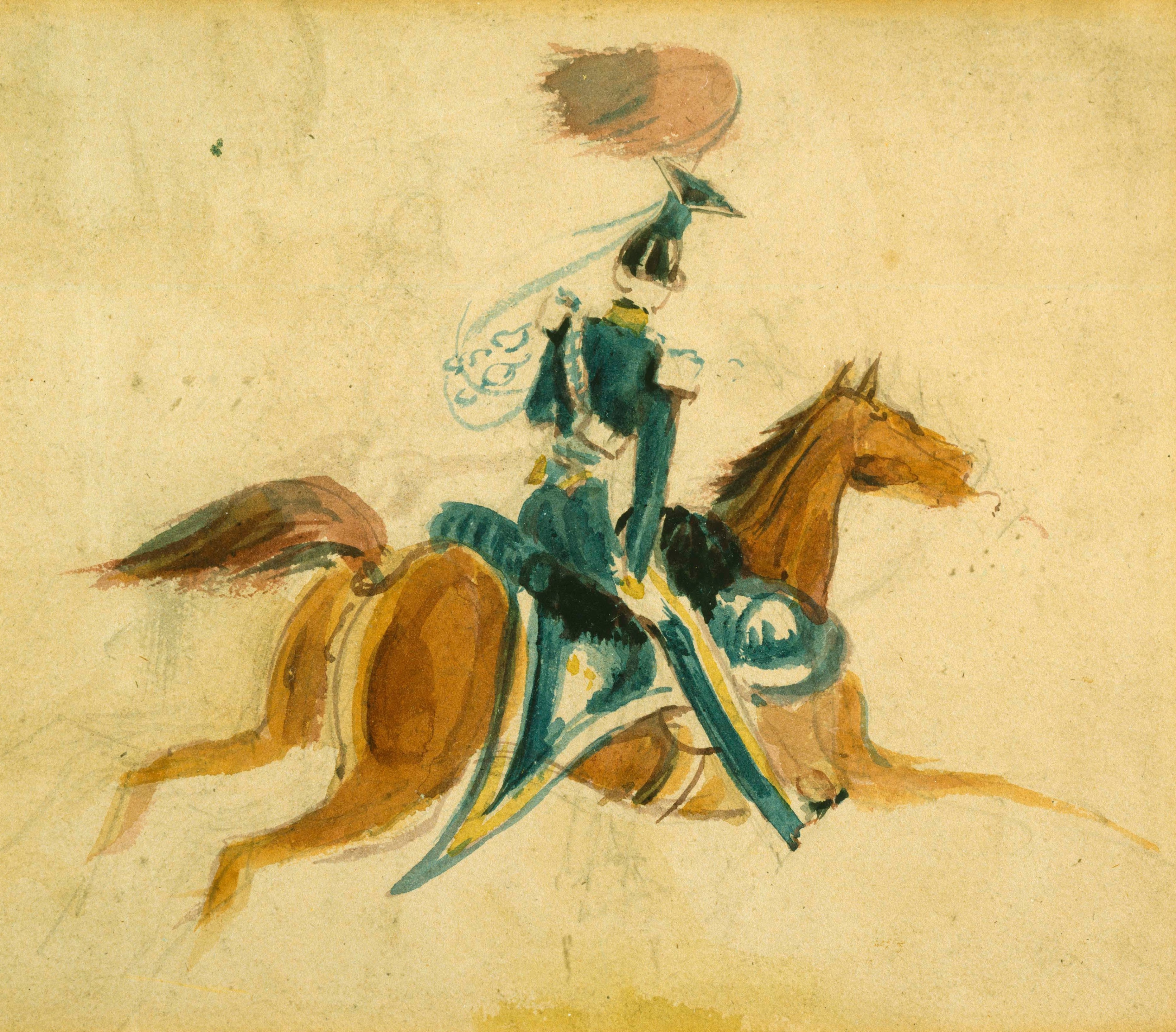 Kunstdruck Man on horseback.. von Constantin Guys als Leinwandbild