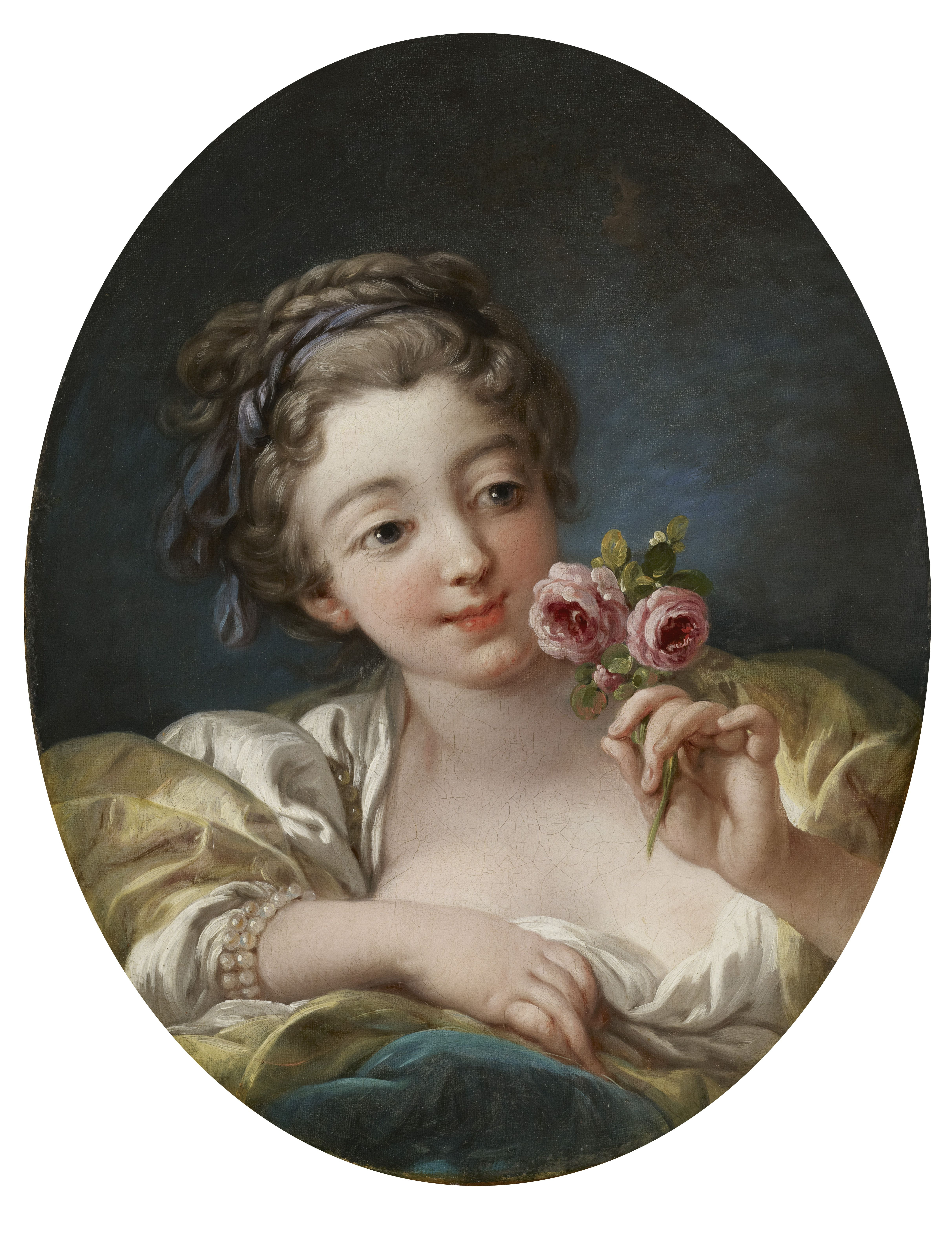 Kunstdruck Girl with Roses.. von Francois Boucher als Leinwandbild