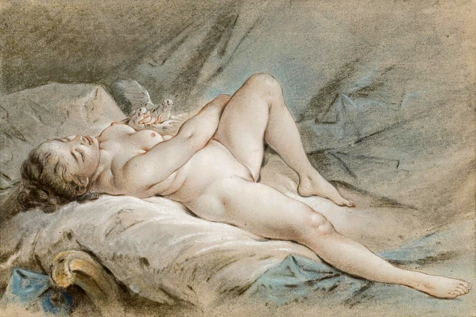 Kunstdruck Venus jouant avec deux colombes.. von Francois Boucher als Leinwandbild
