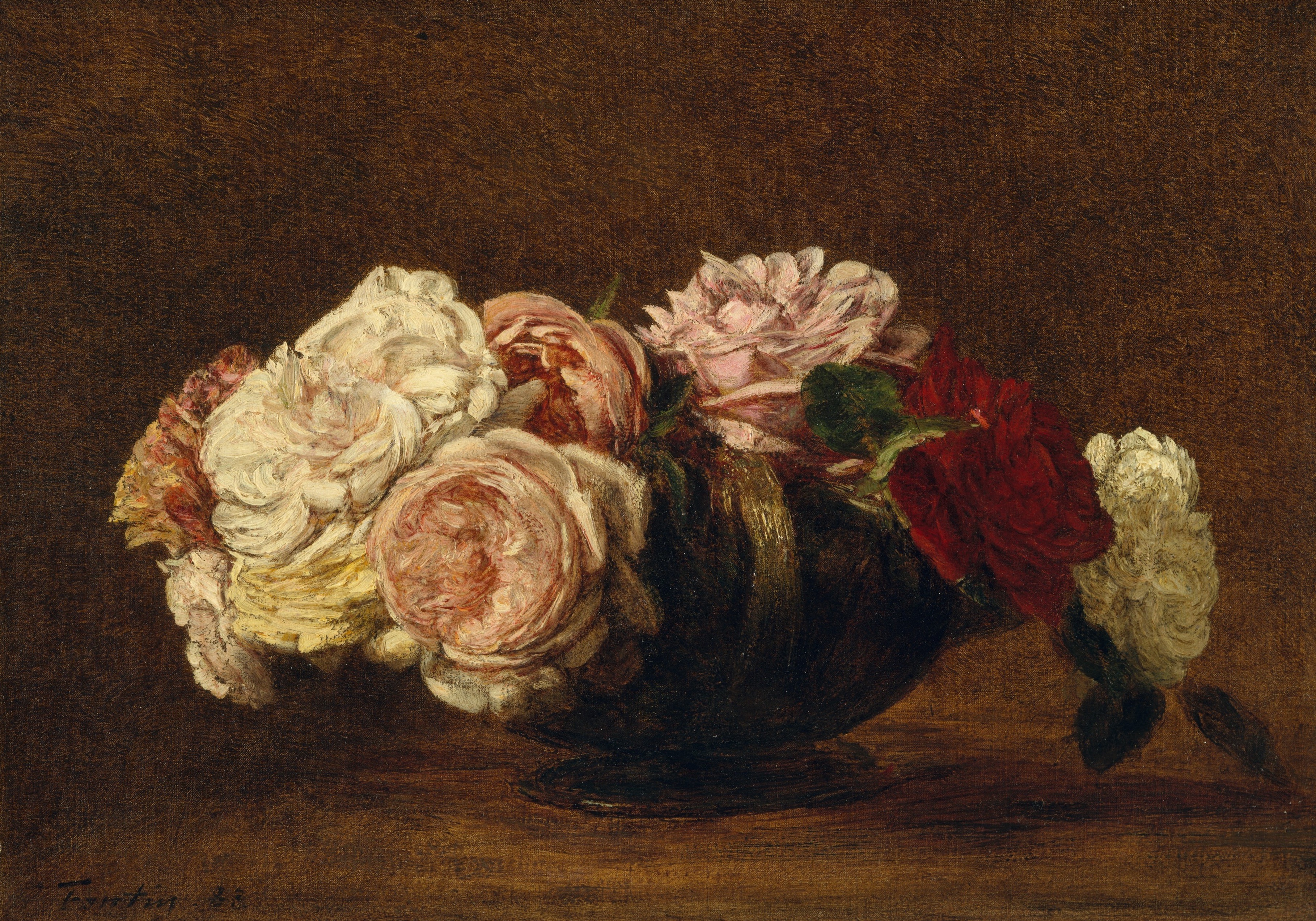 Kunstdruck Roses in a Bowl.. von Henri Fantin-Latour als Leinwandbild