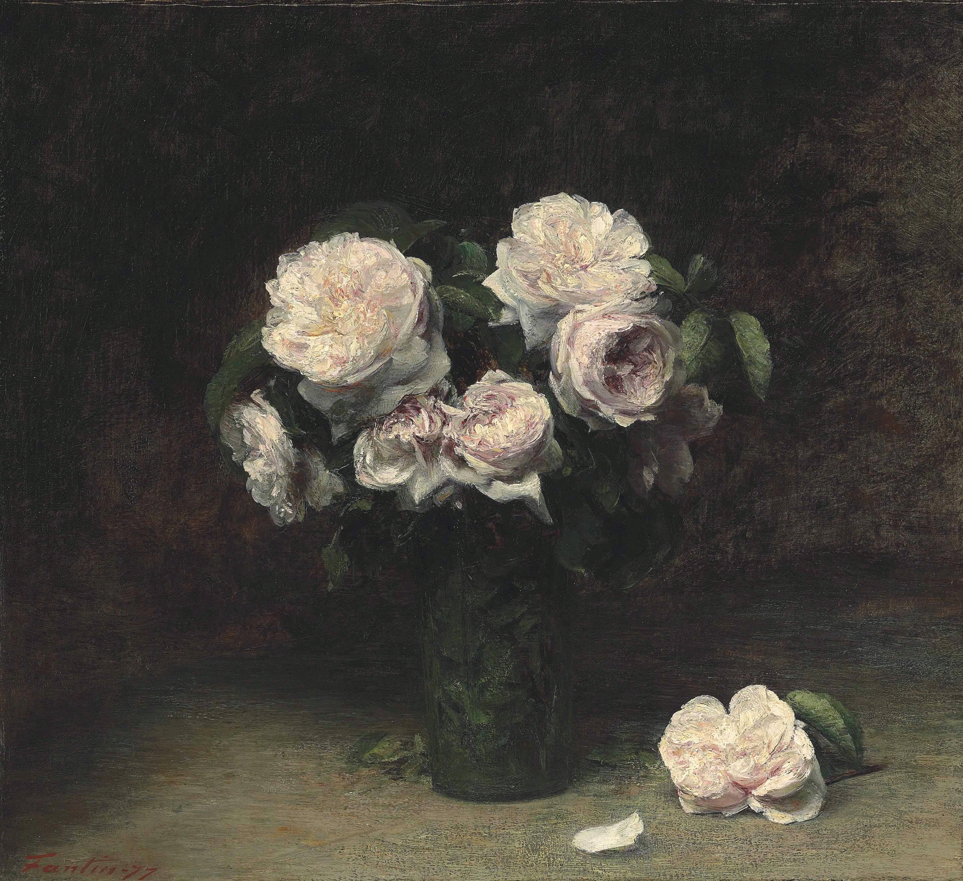 Kunstdruck Roses in a Glass.. von Henri Fantin-Latour als Leinwandbild