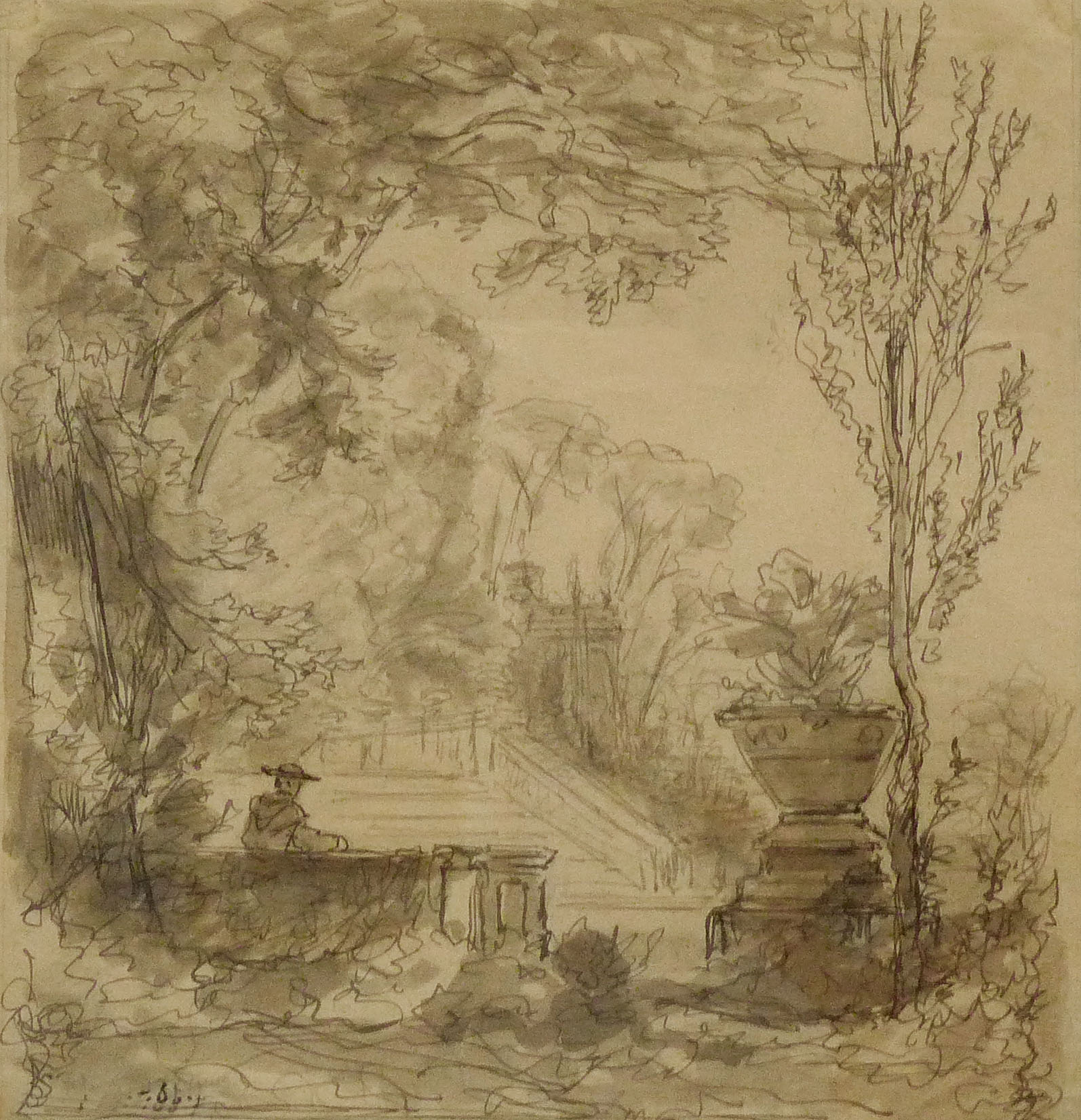 Kunstdruck Religieux dans un parc.. von Henri Harpignies als Leinwandbild
