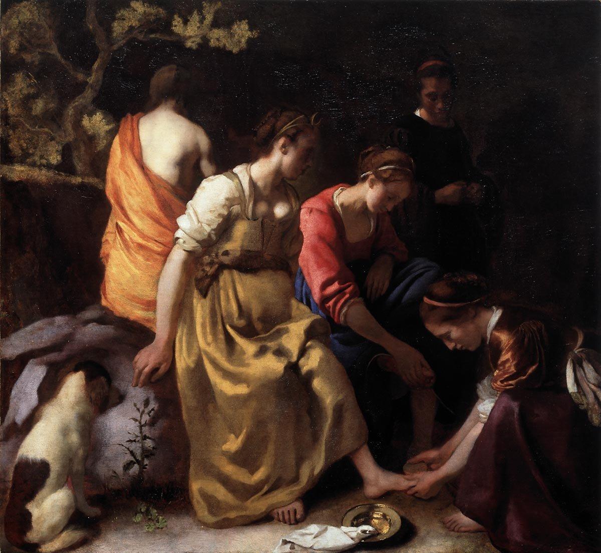 Kunstdruck Diana mit ihren Gefaehrtinnen.. von Jan Vermeer als Leinwandbild