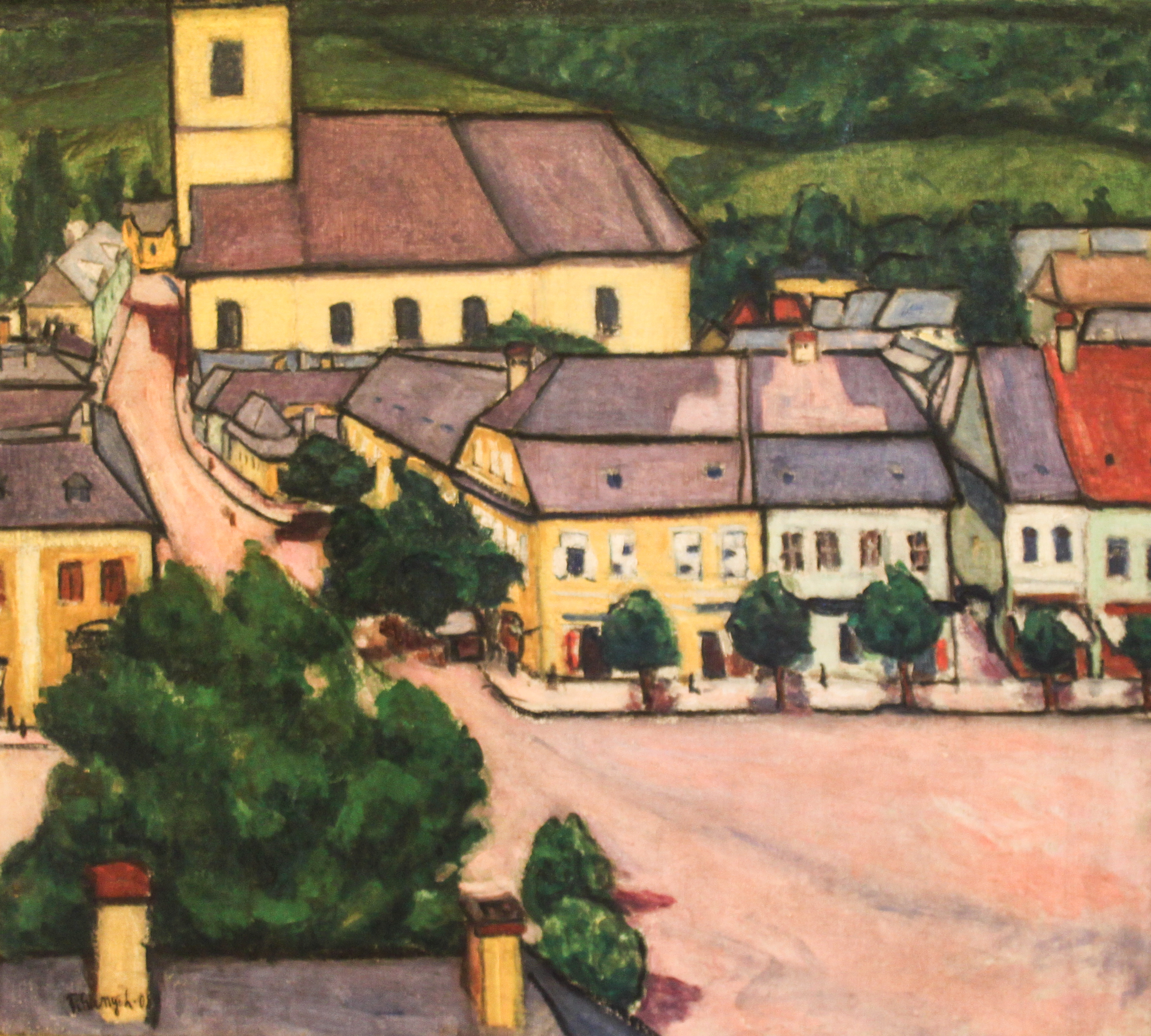 Kunstdruck Main Square in Nagybanya.. von Lajos Tihanyi als Leinwandbild