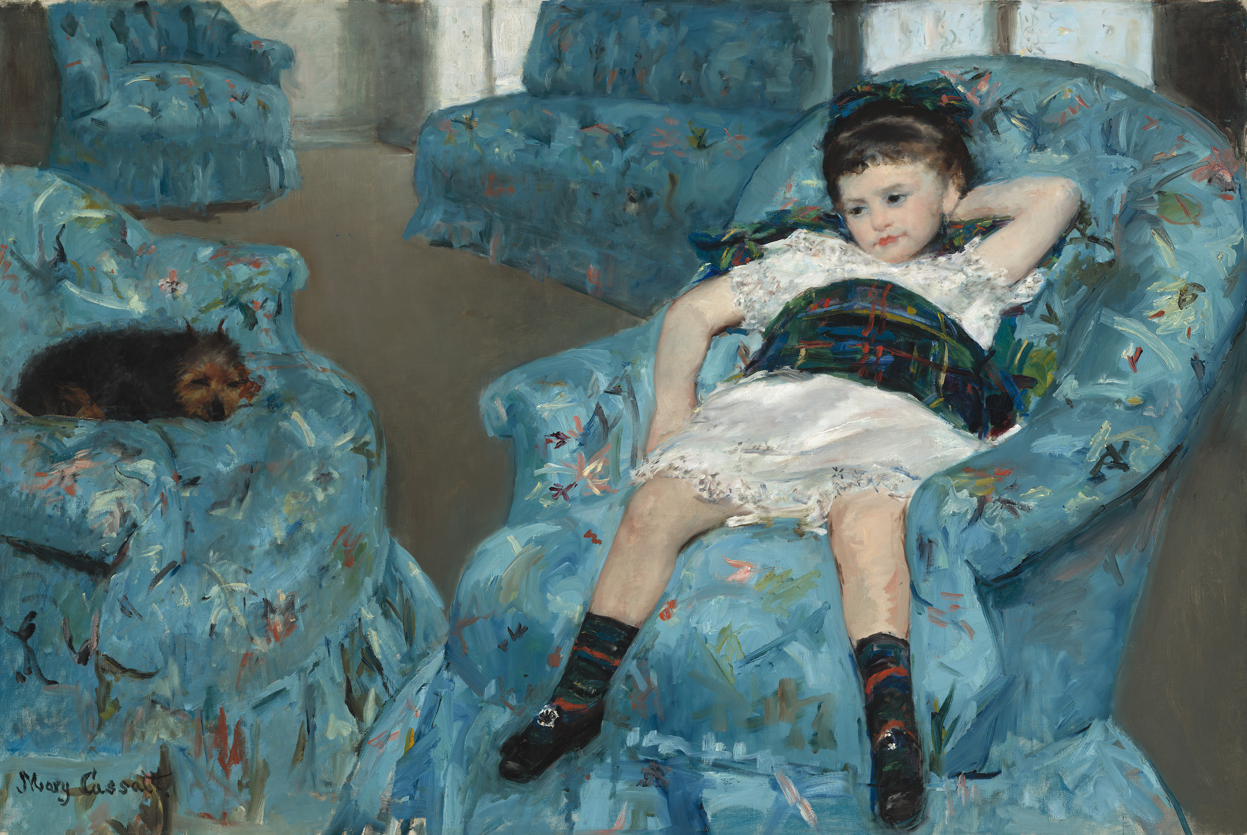Kunstdruck Little Girl in a Blue Armchair.. von Mary Cassatt als Leinwandbild