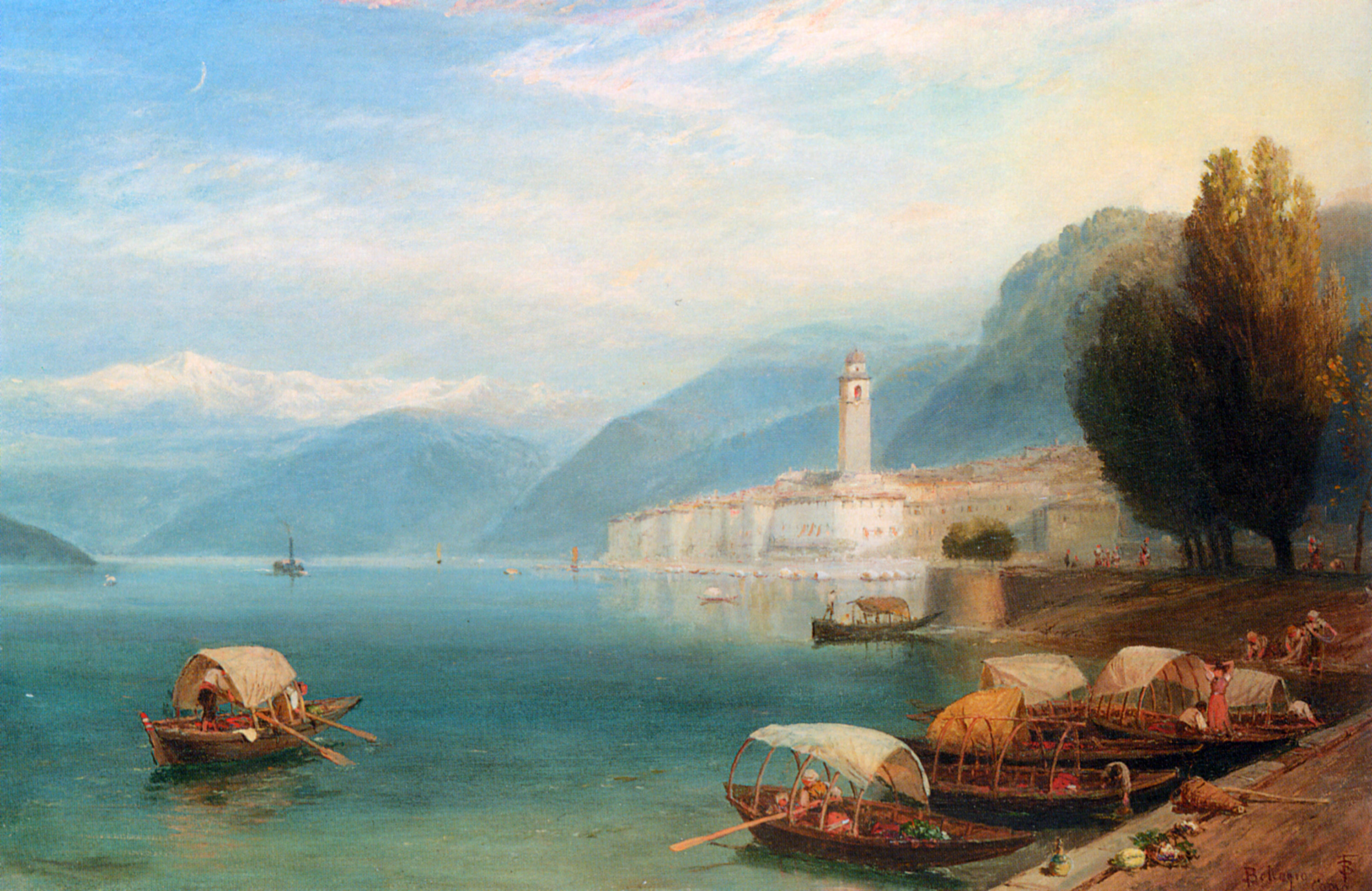Kunstdruck Lake Como.. von Myles Birket Foster als Leinwandbild