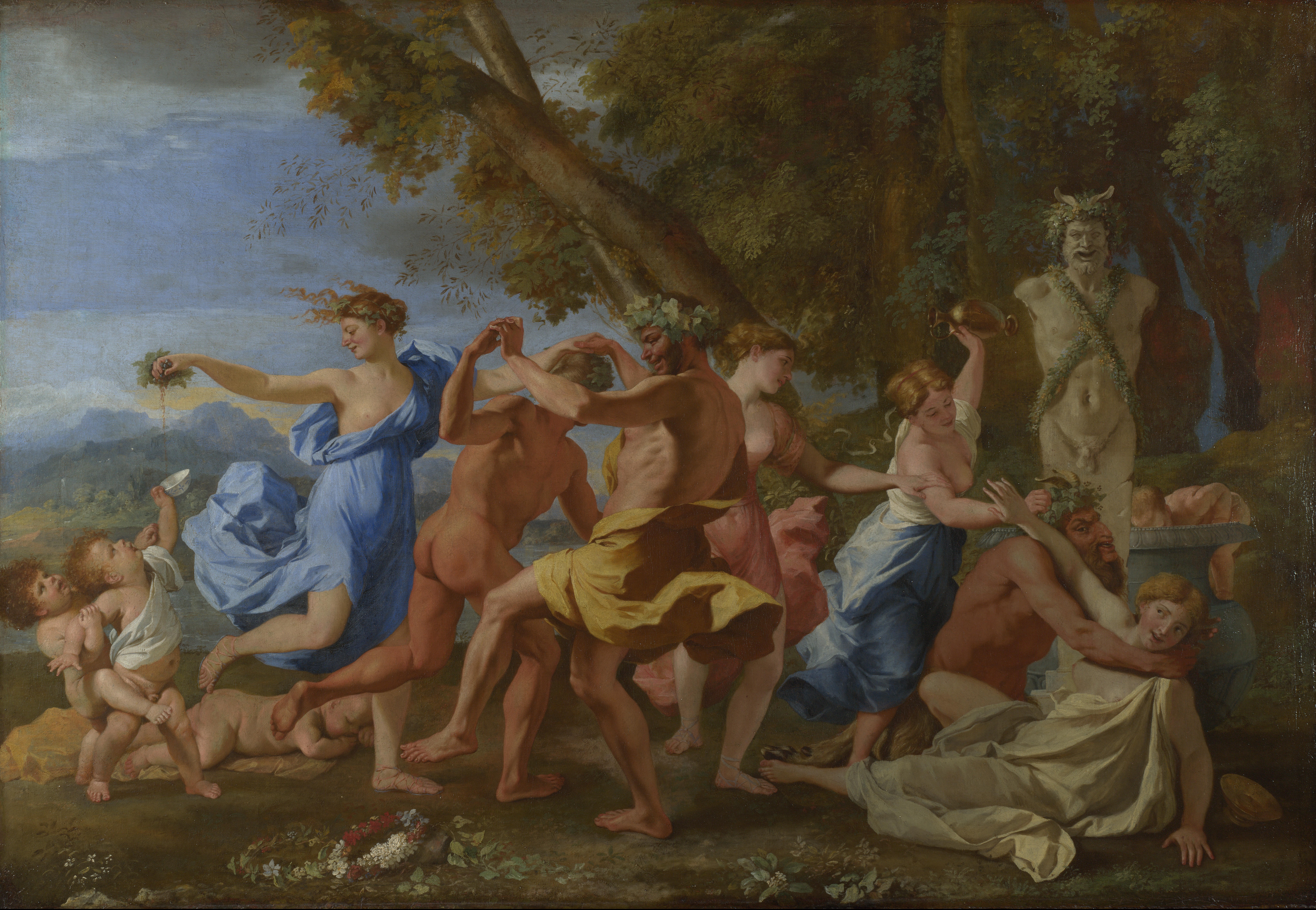 Kunstdruck Bacchanal before a Statue of Pan.. von Nicolas Poussin als Leinwandbild