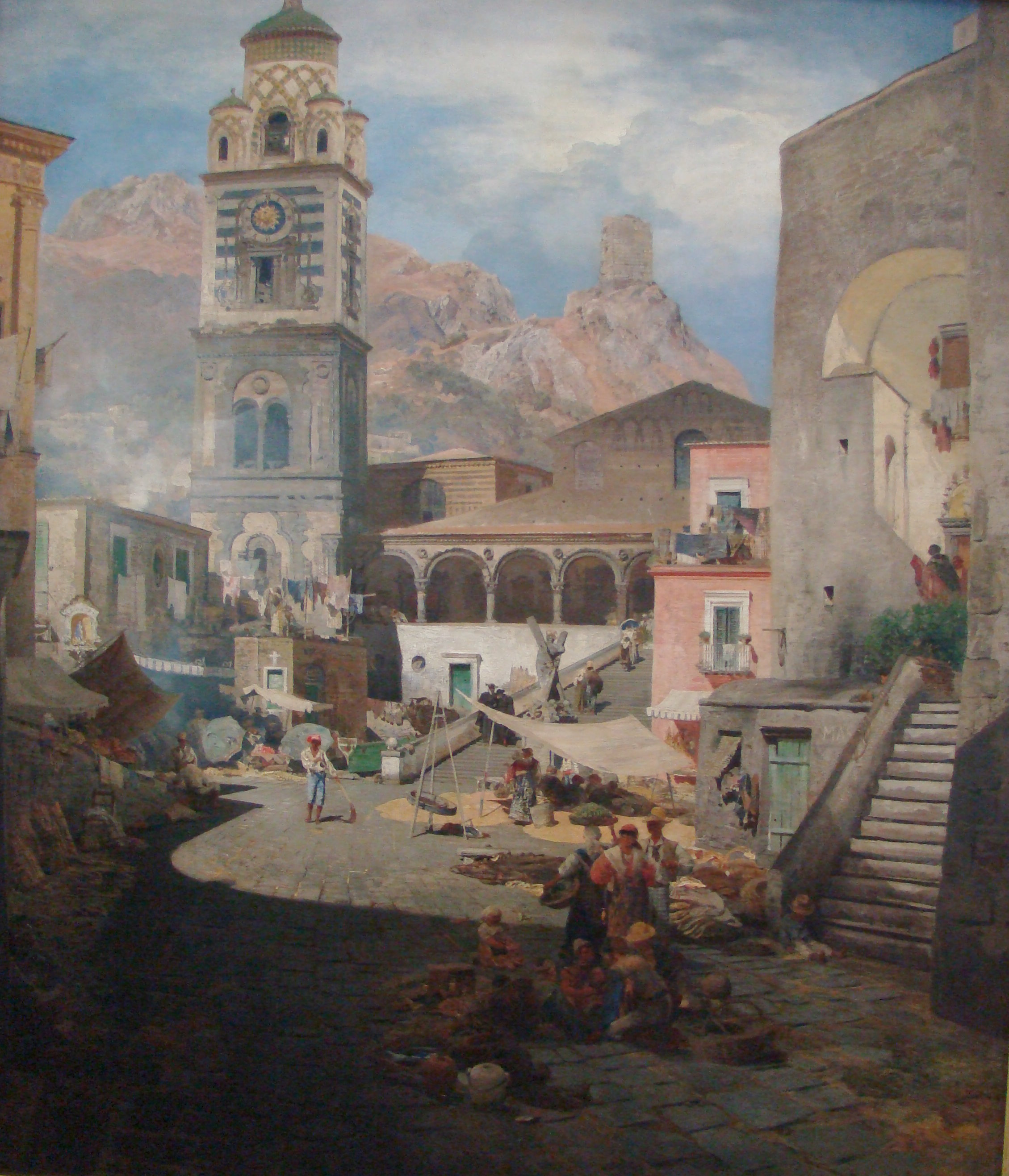 Kunstdruck Marktplatz Amalfi.. von Oswald Achenbach als Leinwandbild