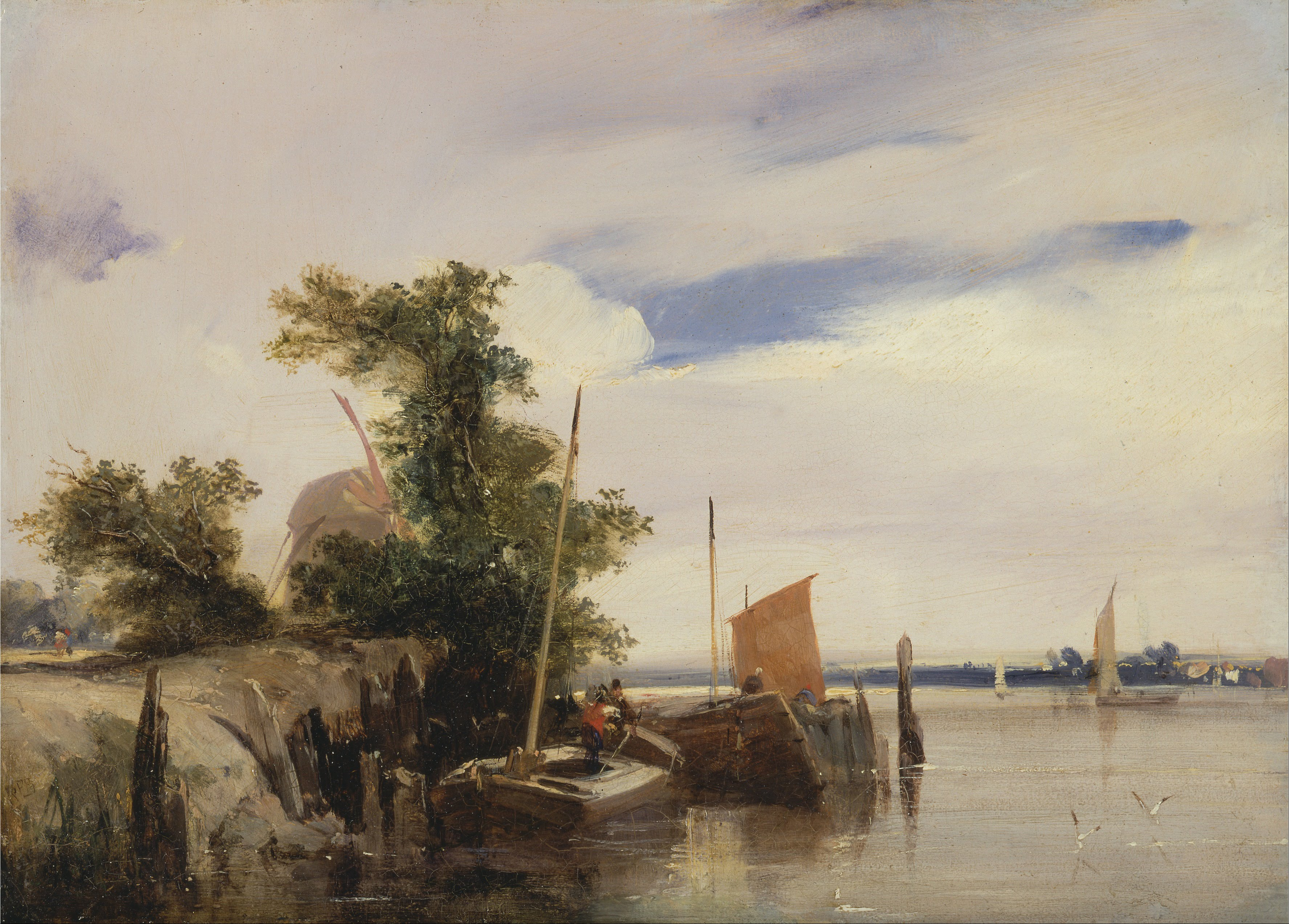 Kunstdruck Barges on a River.. von Richard Parkes Bonington als Leinwandbild