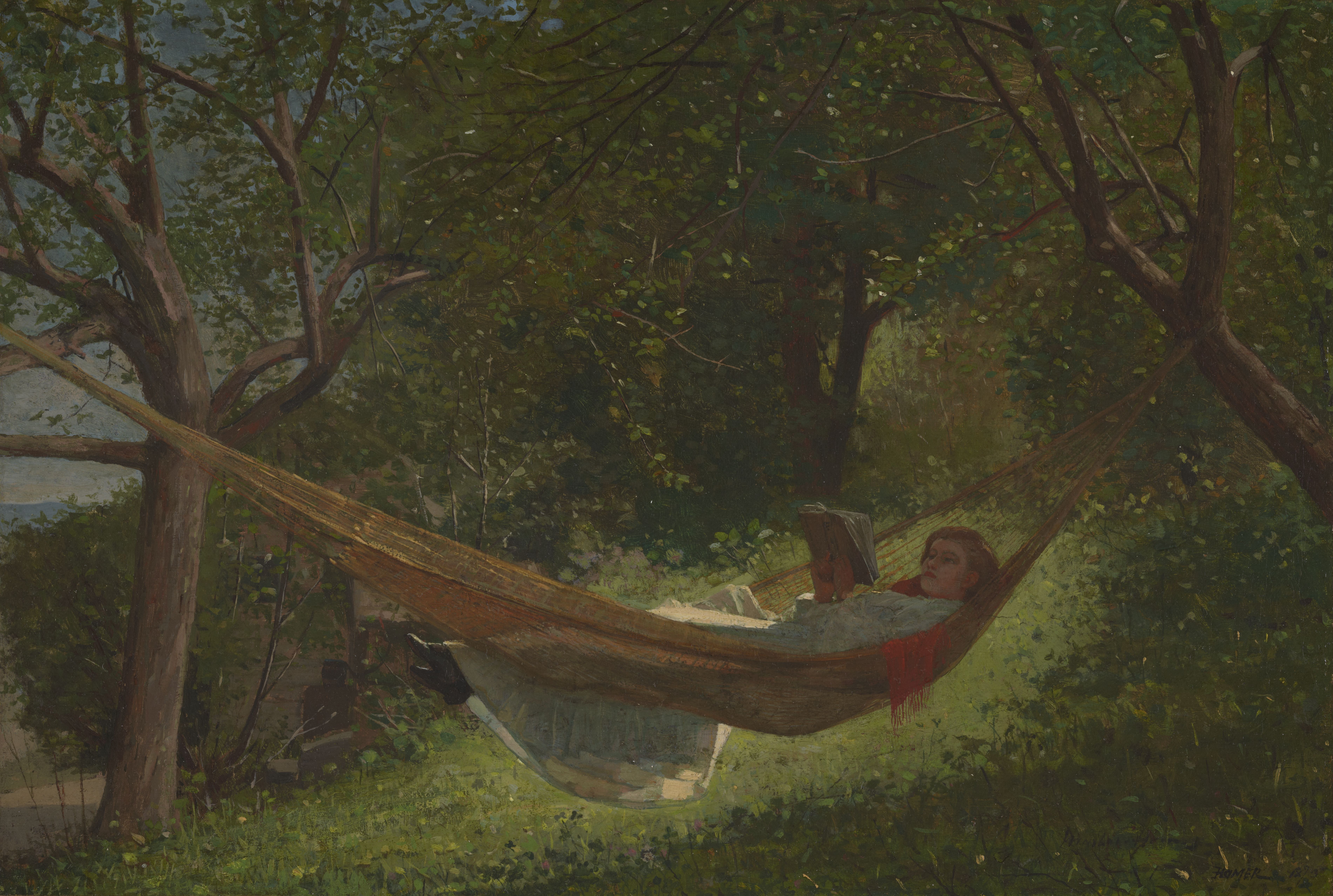 Kunstdruck Girl in a Hammock.. von Winslow Homer als Leinwandbild